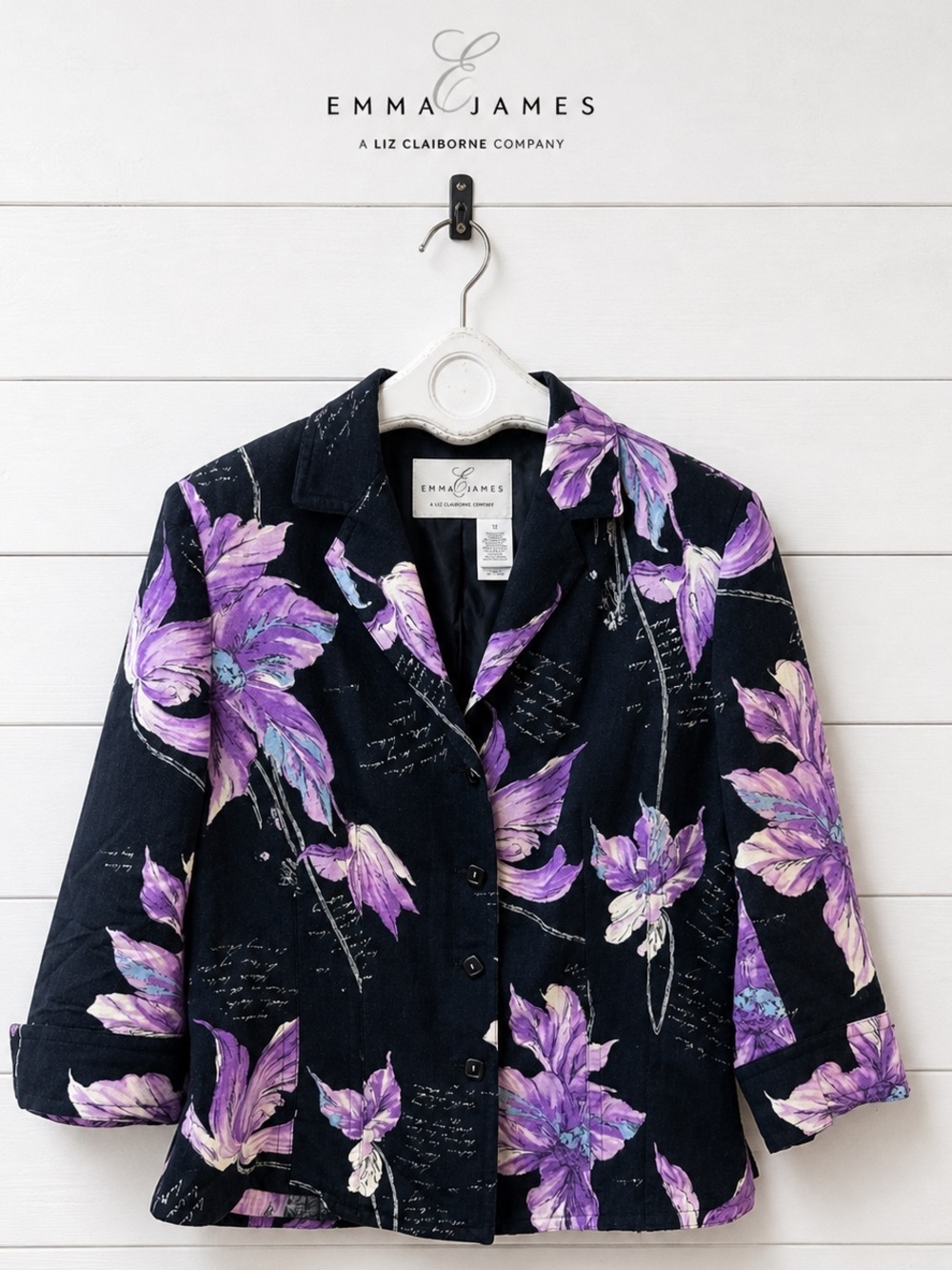 EMMA JAMES Black & Purple Floral Jacket Size 12